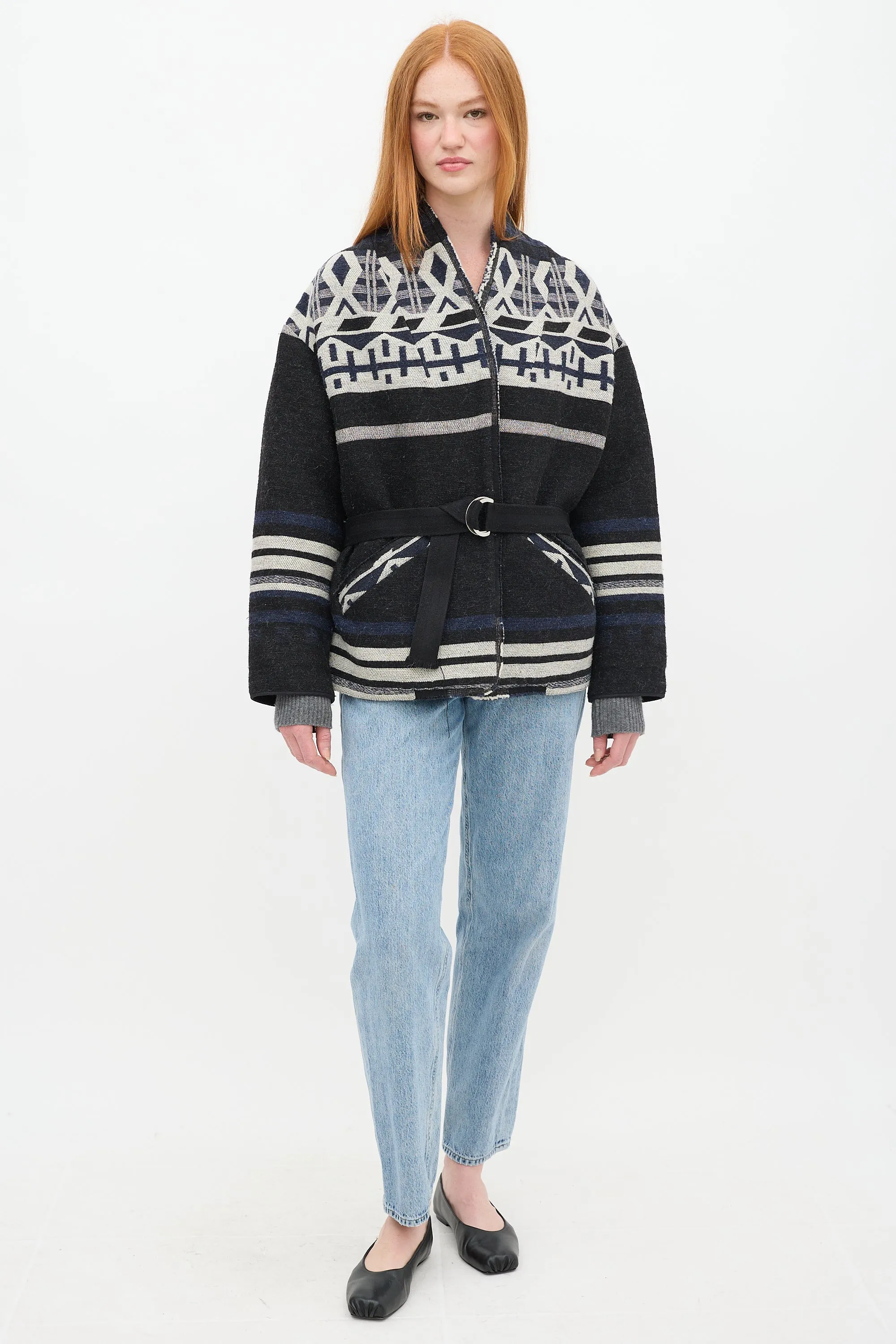 Black & Multicolour Wool Striped Jacket