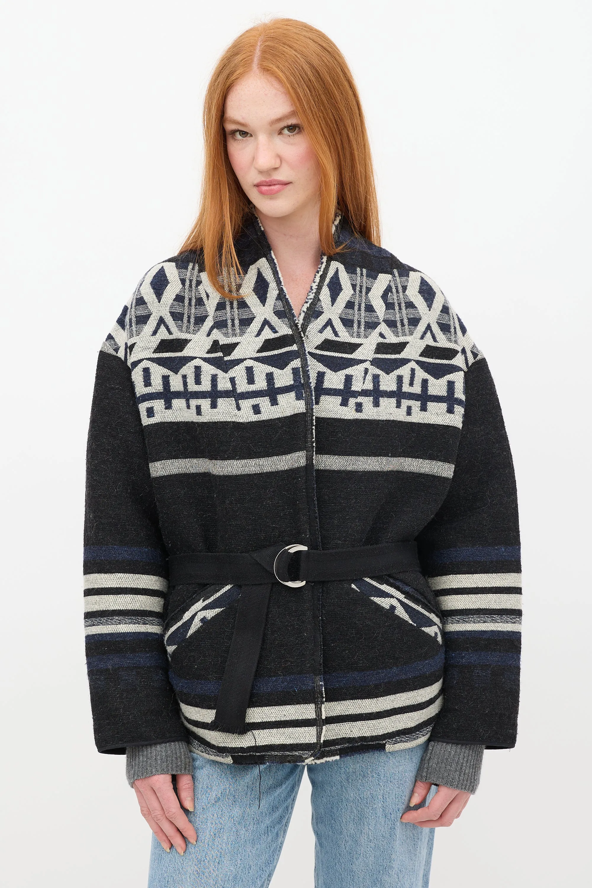 Black & Multicolour Wool Striped Jacket