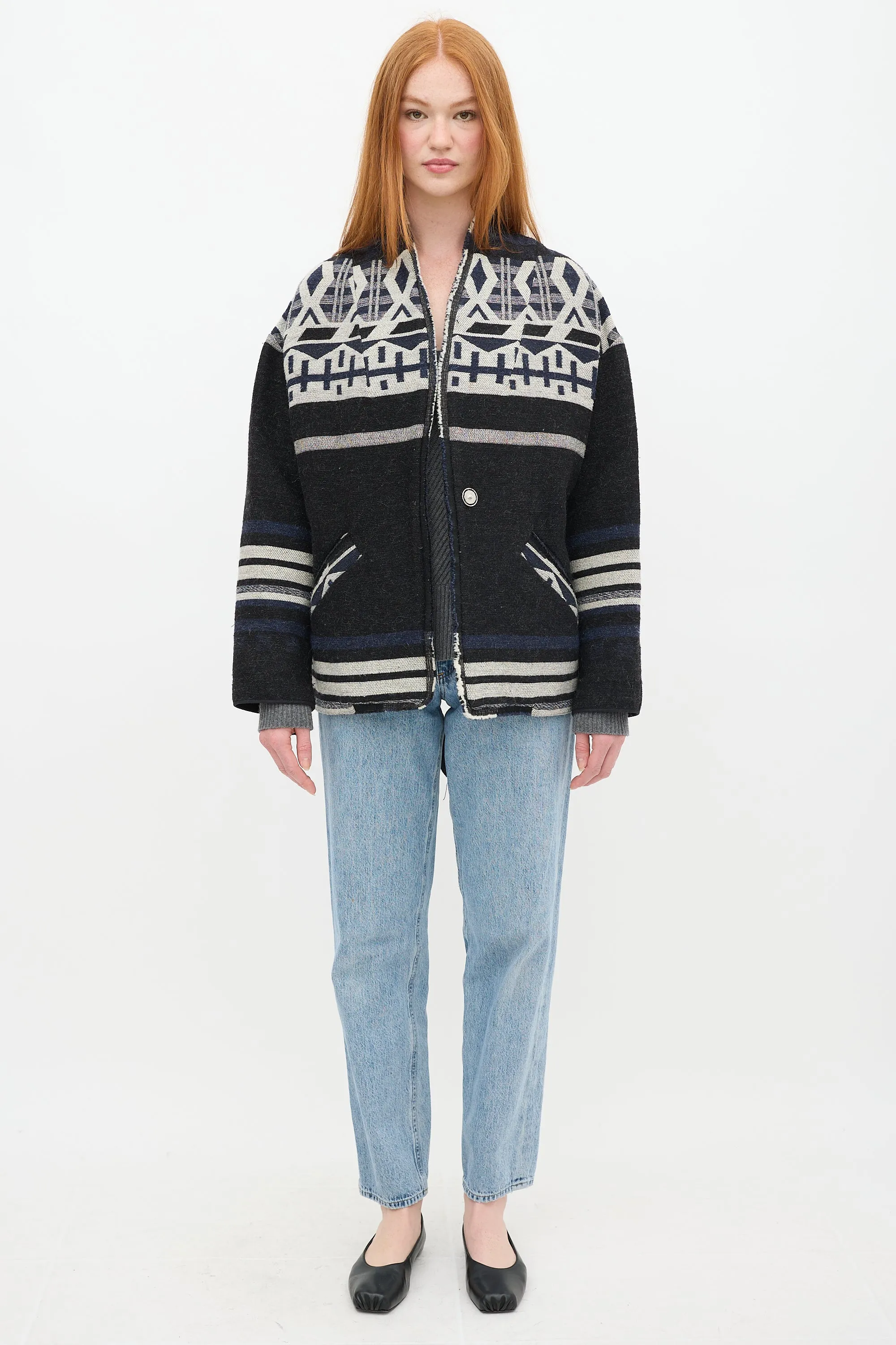 Black & Multicolour Wool Striped Jacket