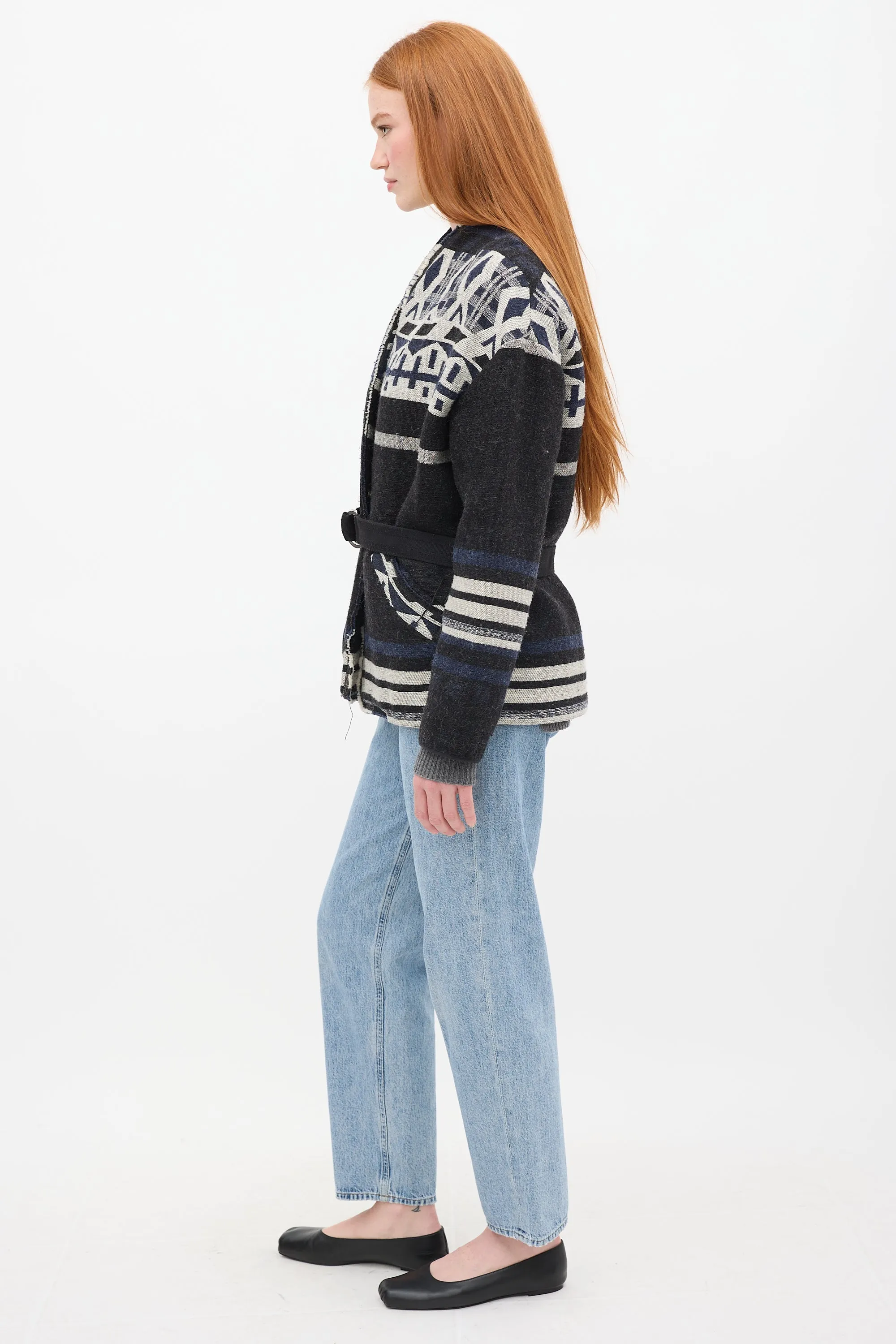Black & Multicolour Wool Striped Jacket
