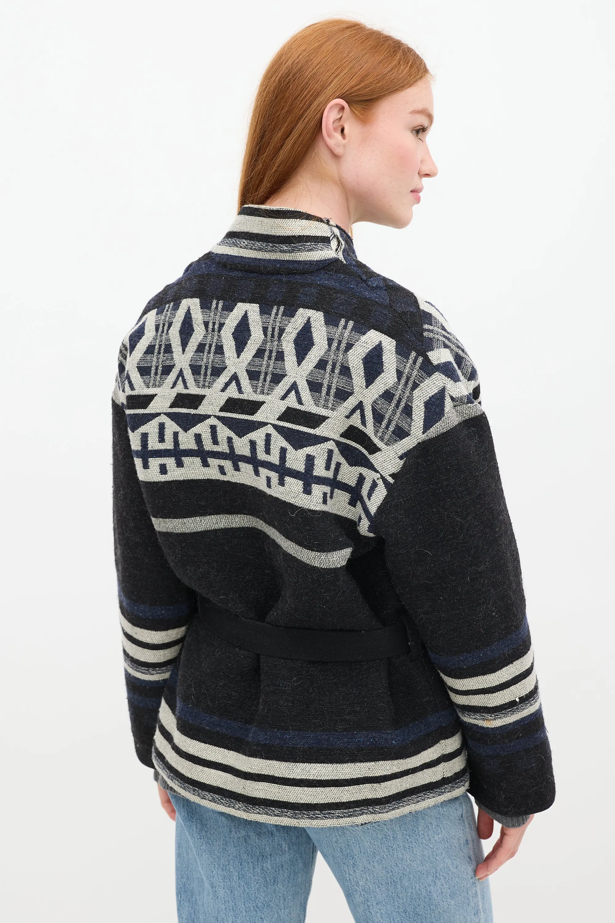 Black & Multicolour Wool Striped Jacket