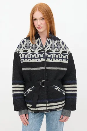 Black & Multicolour Wool Striped Jacket