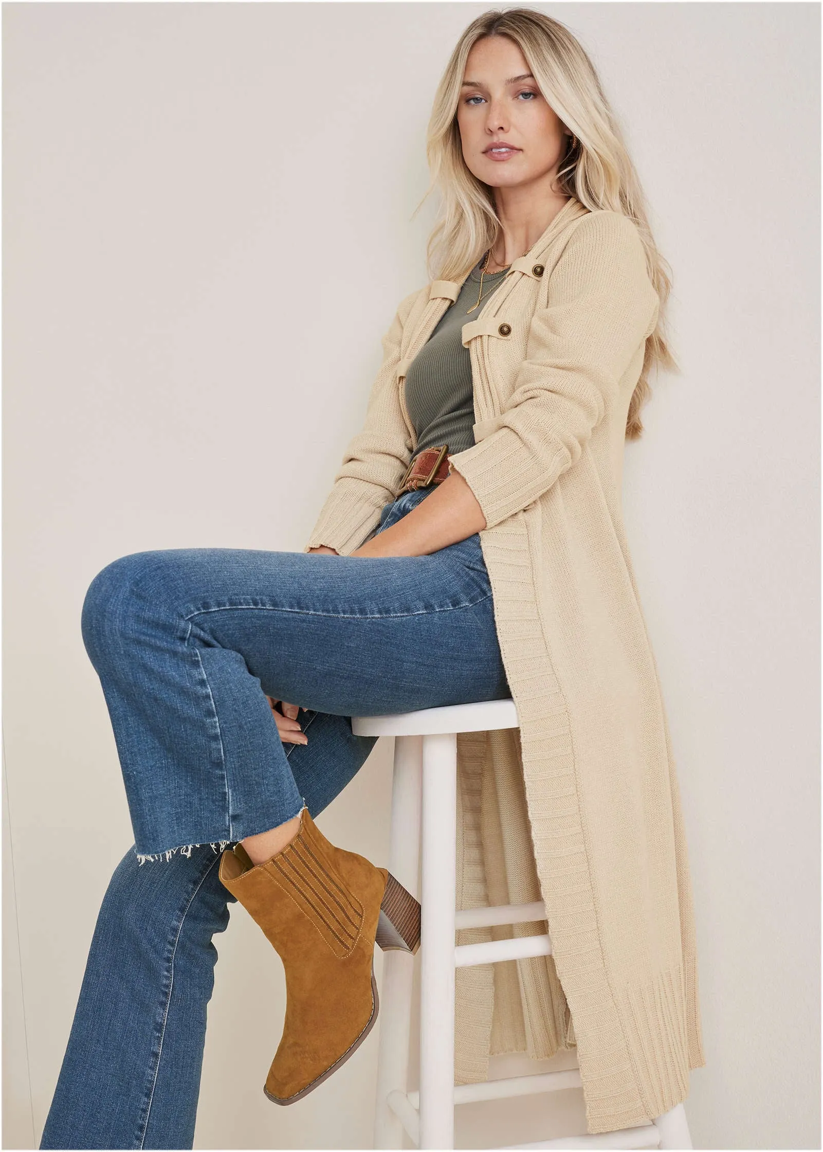 Button Detail Duster  - Oatmeal