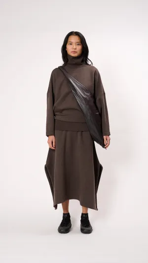 High Neck Sweatshirt in Dark Brown Melange