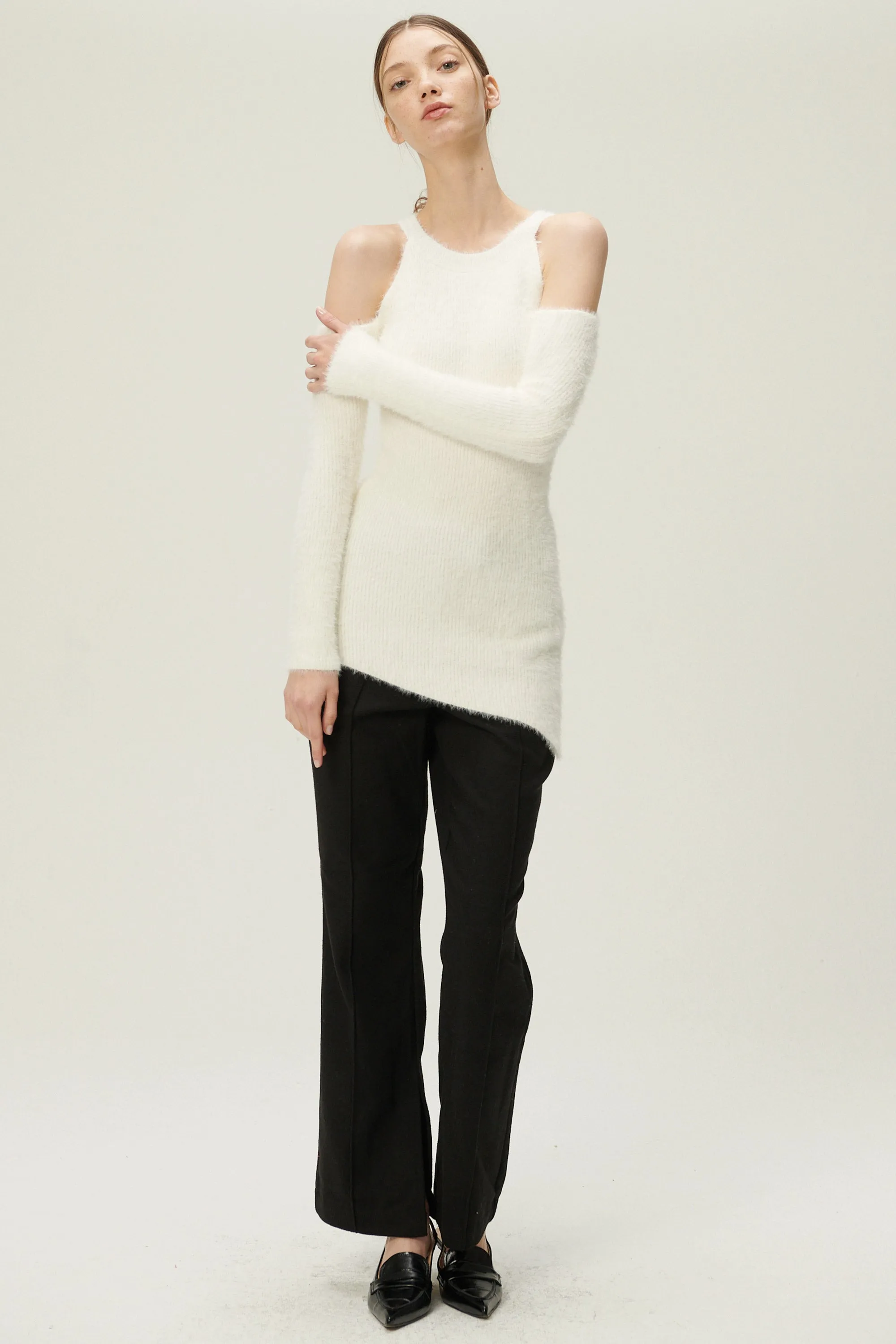 Leyla Cold Shoulder Fuzzy Sweater