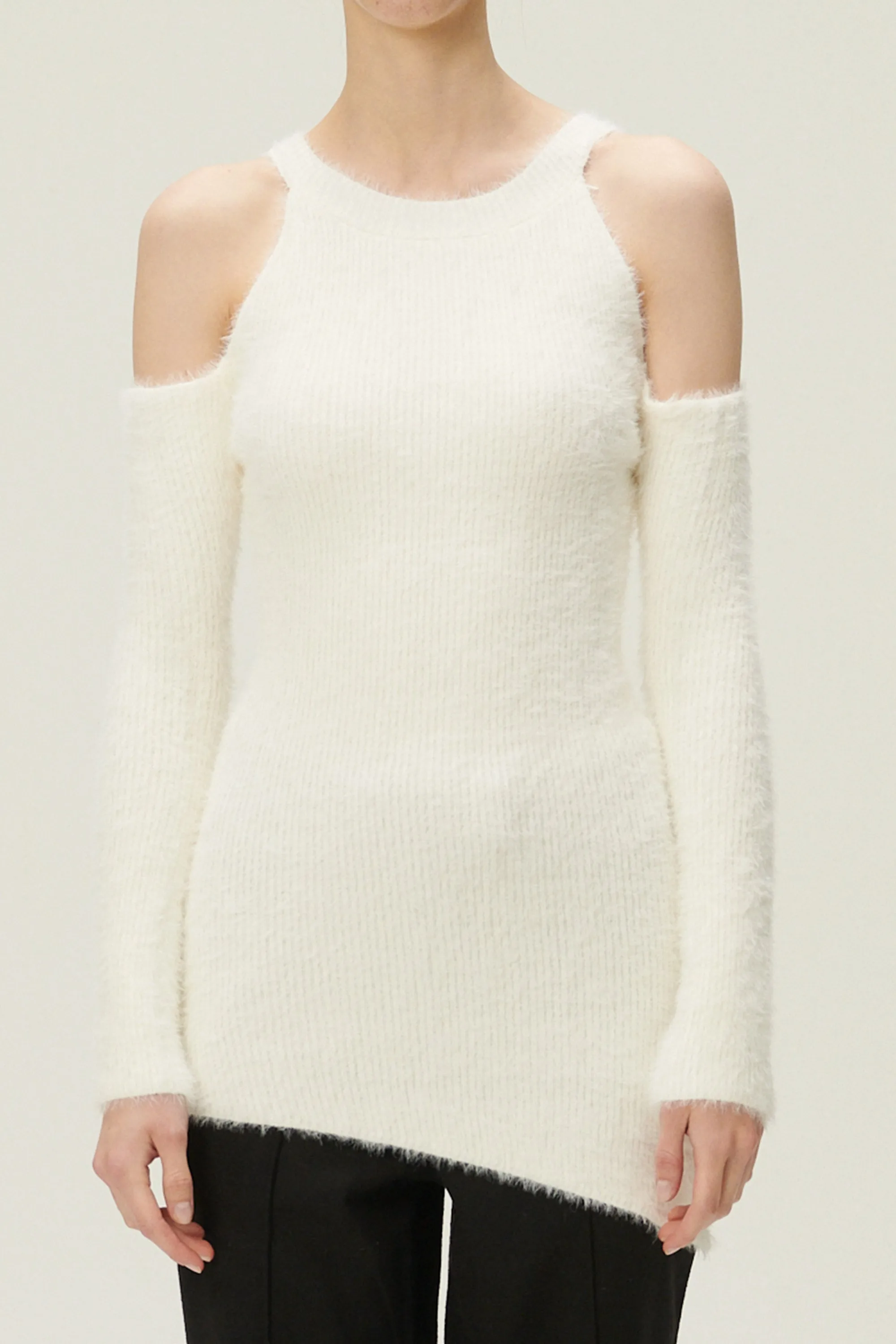 Leyla Cold Shoulder Fuzzy Sweater