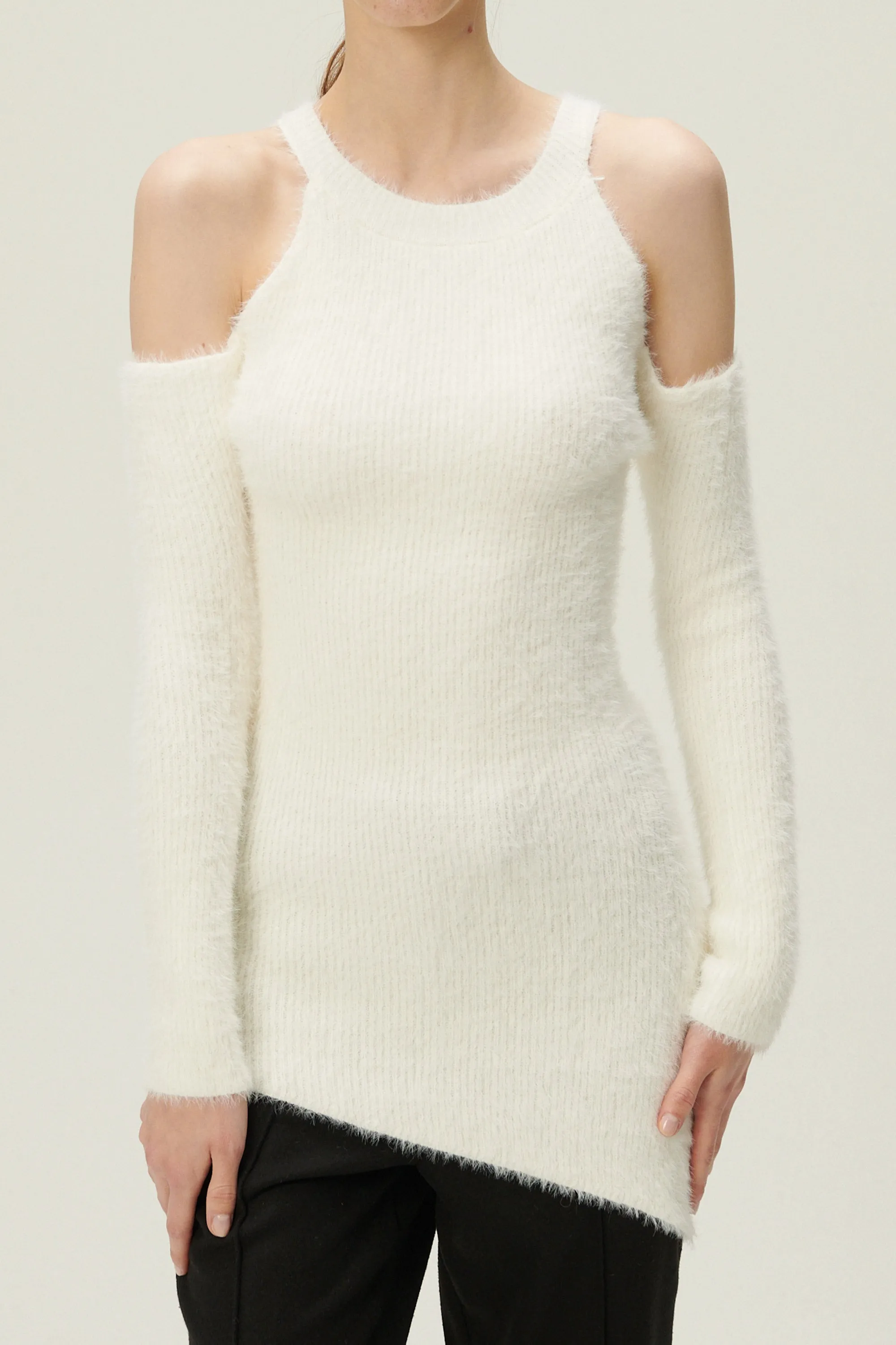Leyla Cold Shoulder Fuzzy Sweater