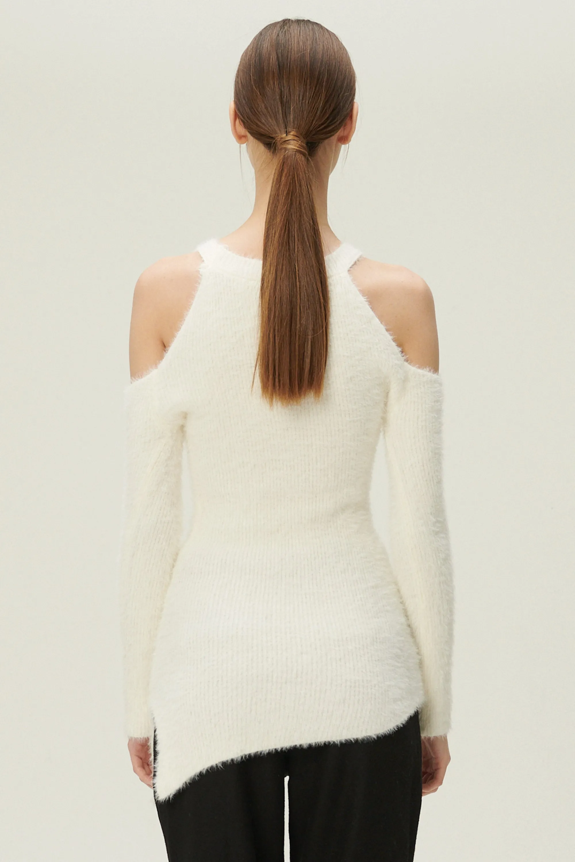 Leyla Cold Shoulder Fuzzy Sweater