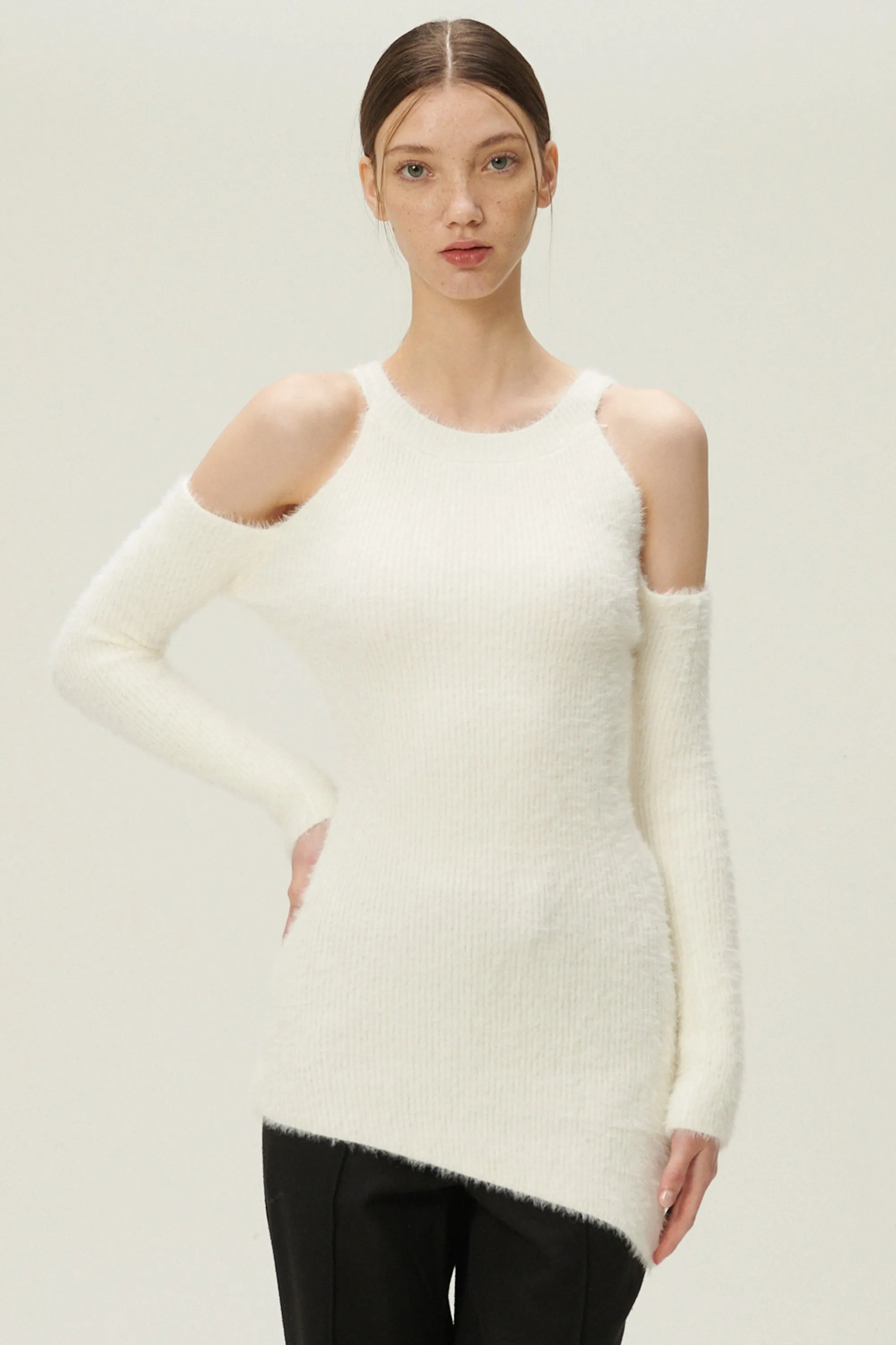 Leyla Cold Shoulder Fuzzy Sweater