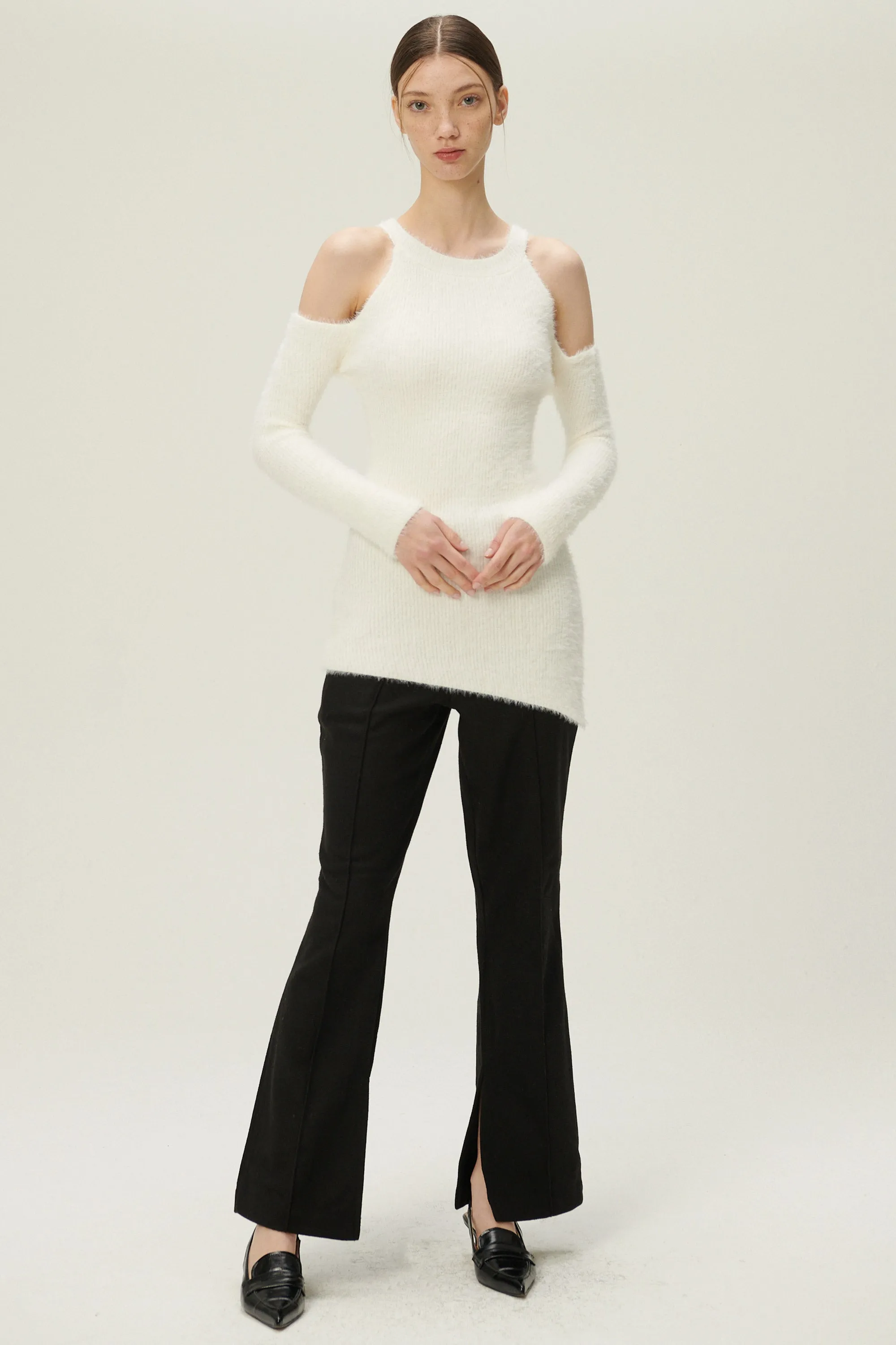 Leyla Cold Shoulder Fuzzy Sweater