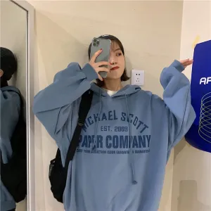 Purpdrank - Autumn Women Oversized Hoodies Harajuku Letter Print Drawstring Sweatshirt Winter Fleece Warm BF Unisex Pullover Female Tops