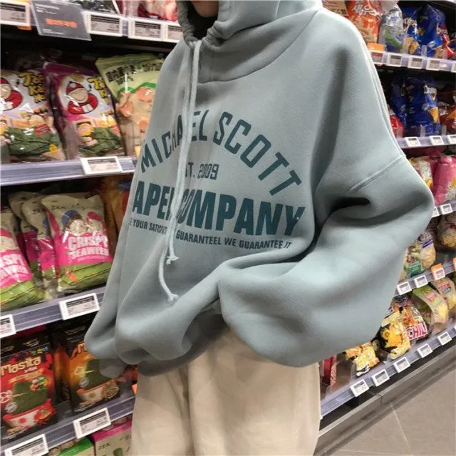 Purpdrank - Autumn Women Oversized Hoodies Harajuku Letter Print Drawstring Sweatshirt Winter Fleece Warm BF Unisex Pullover Female Tops