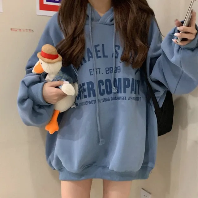 Purpdrank - Autumn Women Oversized Hoodies Harajuku Letter Print Drawstring Sweatshirt Winter Fleece Warm BF Unisex Pullover Female Tops