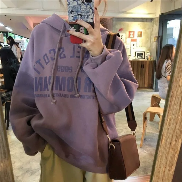 Purpdrank - Autumn Women Oversized Hoodies Harajuku Letter Print Drawstring Sweatshirt Winter Fleece Warm BF Unisex Pullover Female Tops