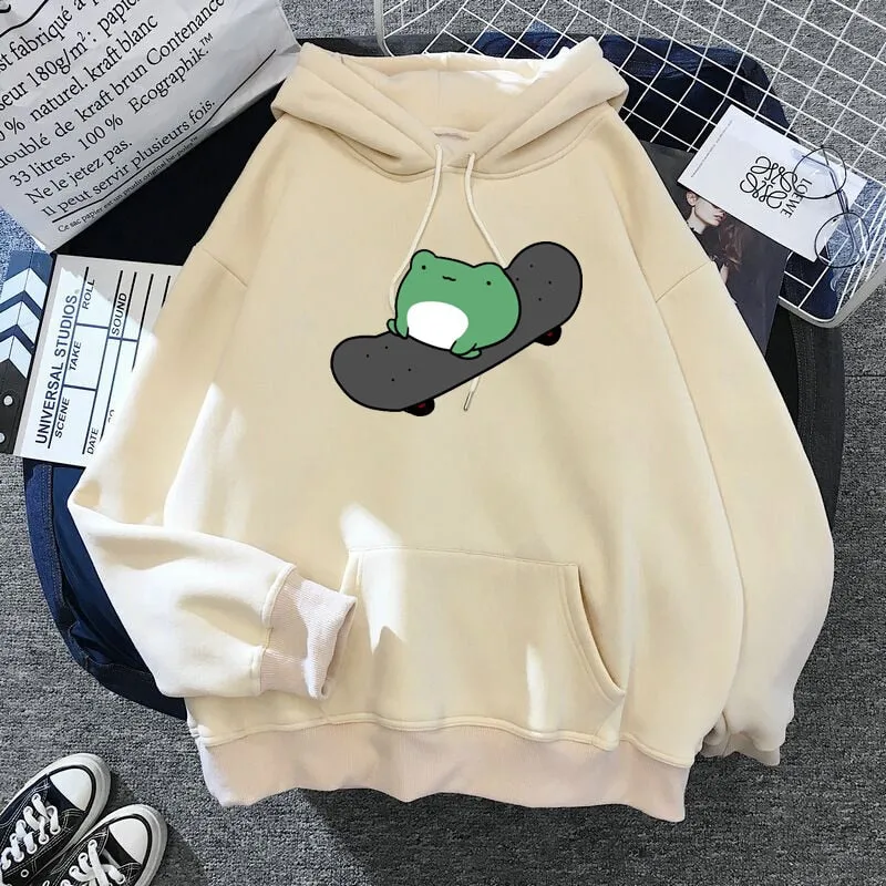 Purpdrank - Springtime Skateboard frog oversized Sweatshirt men and women's  Hoodies Harajuku Warm Pullover Womens Korean Style Hoodie