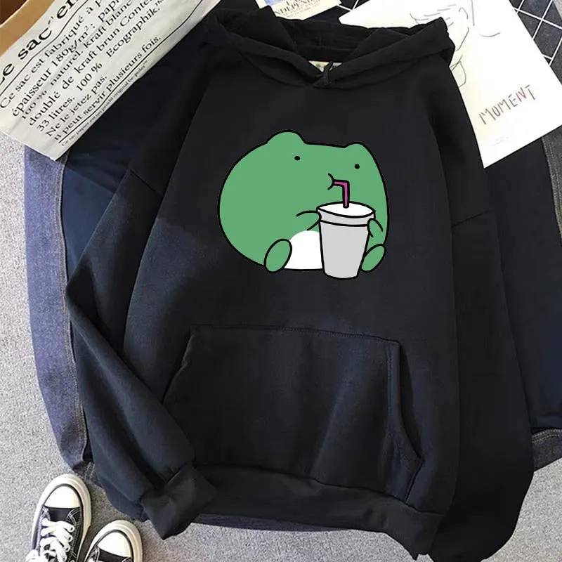 Purpdrank - Springtime Skateboard frog oversized Sweatshirt men and women's  Hoodies Harajuku Warm Pullover Womens Korean Style Hoodie