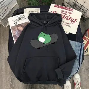 Purpdrank - Springtime Skateboard frog oversized Sweatshirt men and women's  Hoodies Harajuku Warm Pullover Womens Korean Style Hoodie