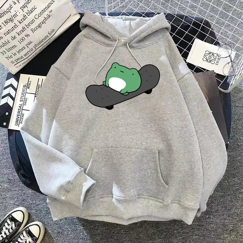 Purpdrank - Springtime Skateboard frog oversized Sweatshirt men and women's  Hoodies Harajuku Warm Pullover Womens Korean Style Hoodie
