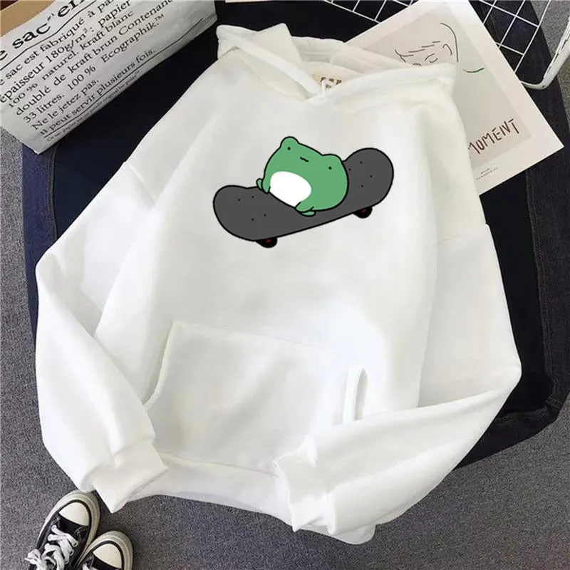 Purpdrank - Springtime Skateboard frog oversized Sweatshirt men and women's  Hoodies Harajuku Warm Pullover Womens Korean Style Hoodie