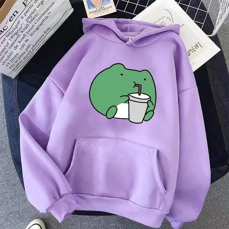Purpdrank - Springtime Skateboard frog oversized Sweatshirt men and women's  Hoodies Harajuku Warm Pullover Womens Korean Style Hoodie