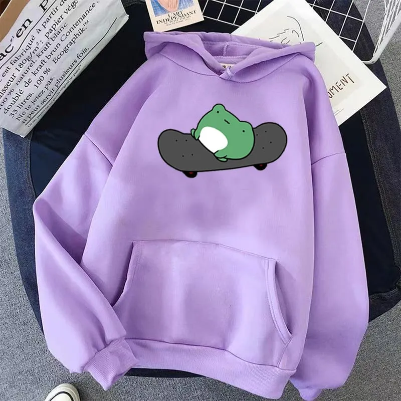 Purpdrank - Springtime Skateboard frog oversized Sweatshirt men and women's  Hoodies Harajuku Warm Pullover Womens Korean Style Hoodie