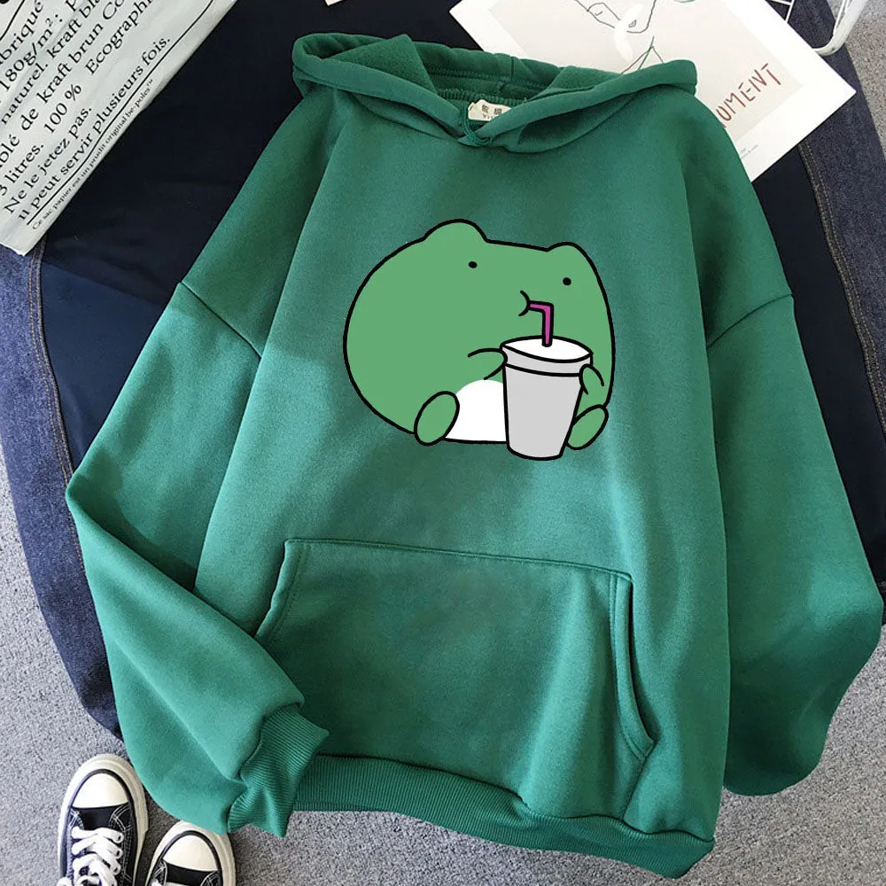 Purpdrank - Springtime Skateboard frog oversized Sweatshirt men and women's  Hoodies Harajuku Warm Pullover Womens Korean Style Hoodie
