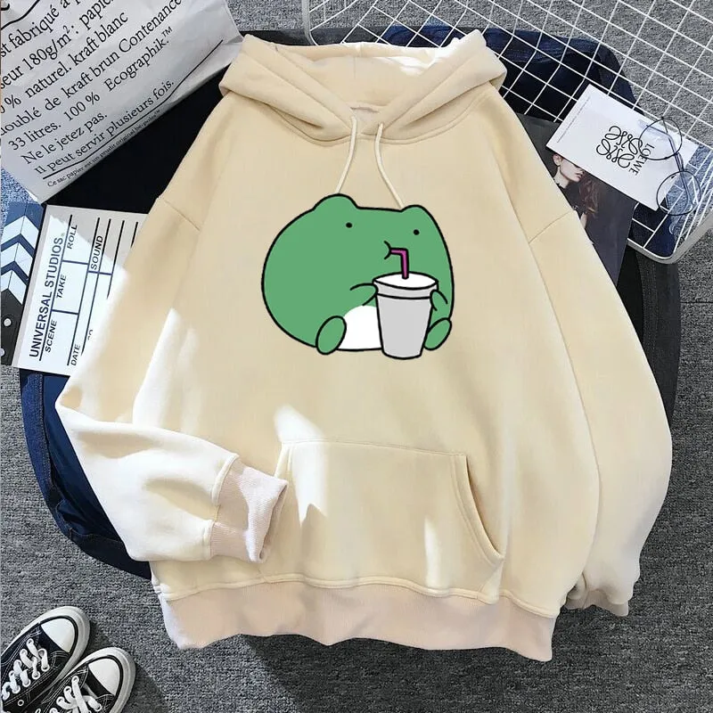 Purpdrank - Springtime Skateboard frog oversized Sweatshirt men and women's  Hoodies Harajuku Warm Pullover Womens Korean Style Hoodie
