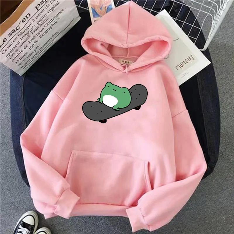 Purpdrank - Springtime Skateboard frog oversized Sweatshirt men and women's  Hoodies Harajuku Warm Pullover Womens Korean Style Hoodie