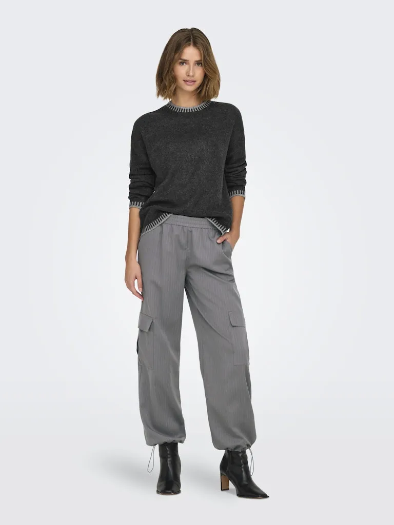 Silma Stitch Mock Neck Knit- Dark Grey Melange