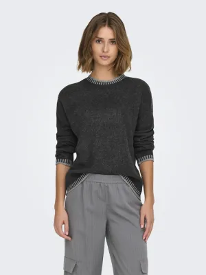 Silma Stitch Mock Neck Knit- Dark Grey Melange