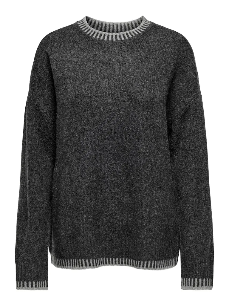 Silma Stitch Mock Neck Knit- Dark Grey Melange