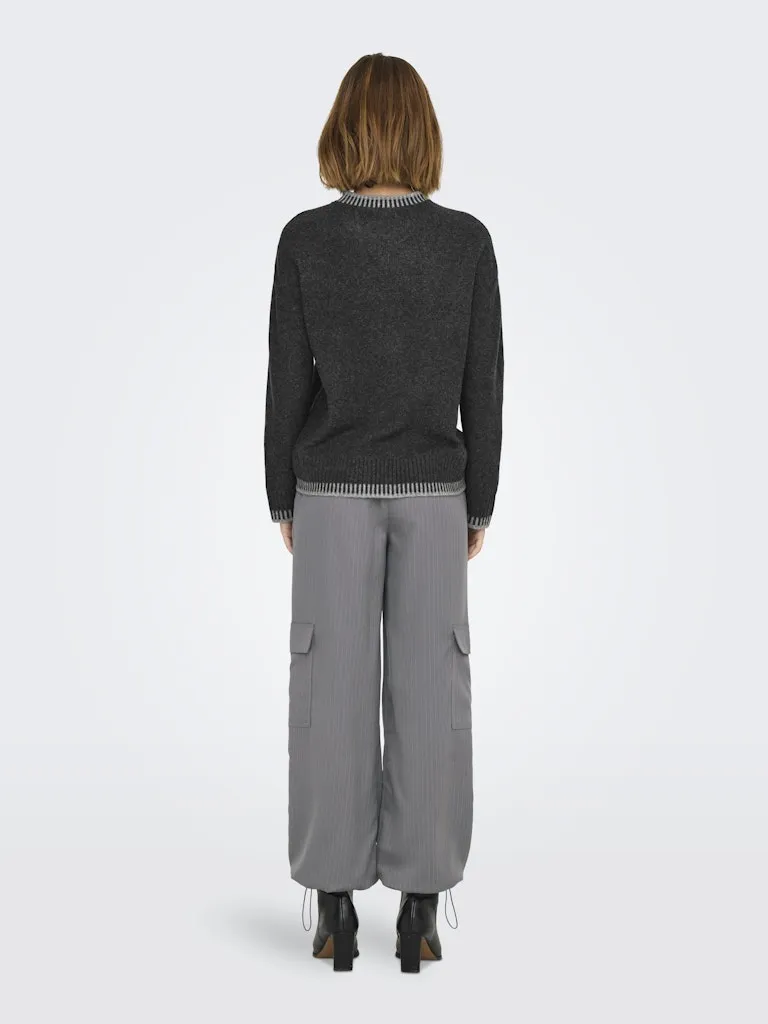 Silma Stitch Mock Neck Knit- Dark Grey Melange