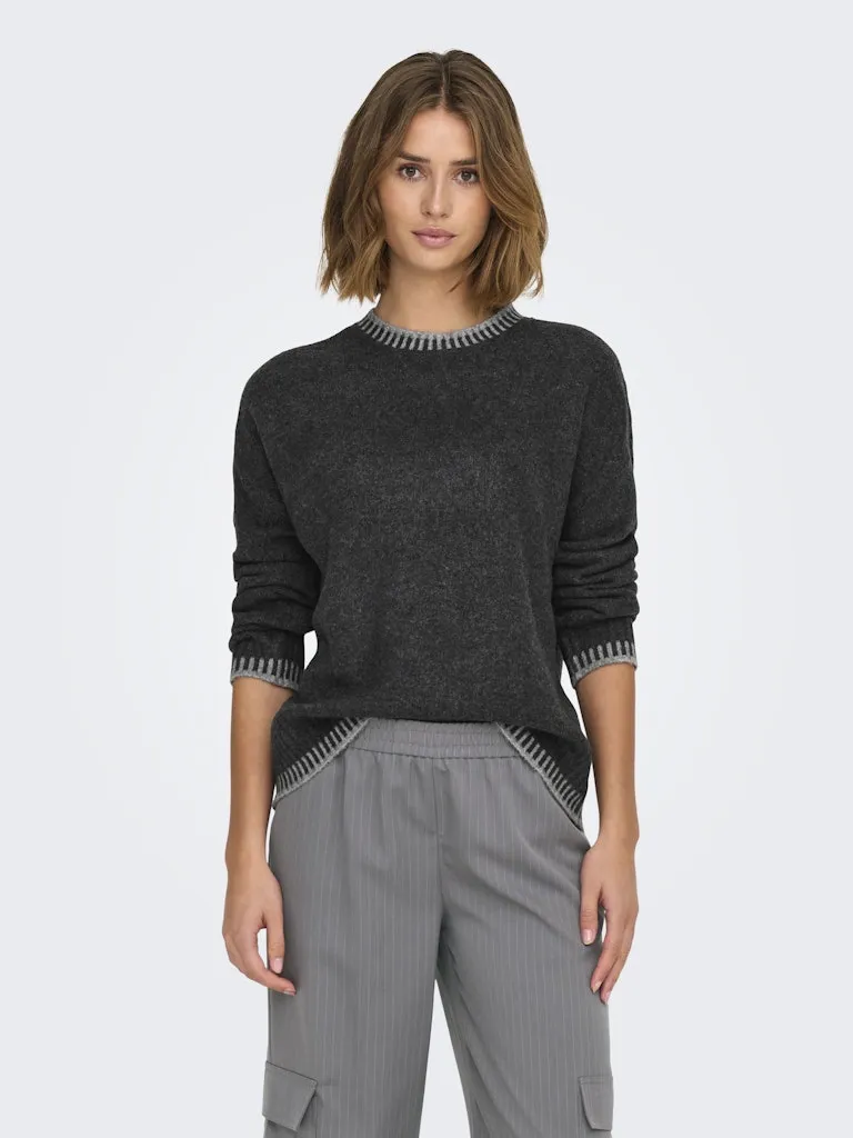 Silma Stitch Mock Neck Knit- Dark Grey Melange