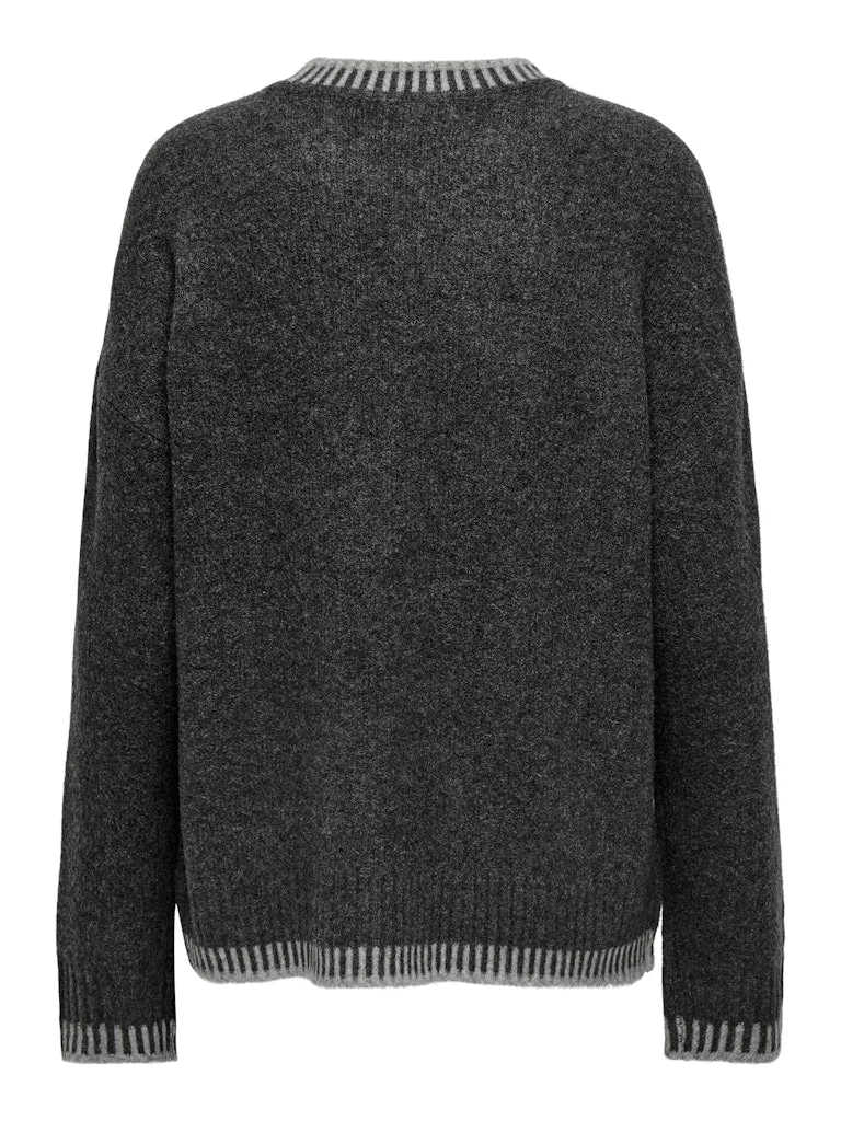 Silma Stitch Mock Neck Knit- Dark Grey Melange