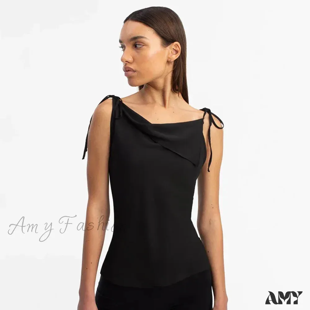 Solid Color Summer Casual Sleeveless Chic Lace Up Skinny Streetwear Crop Top