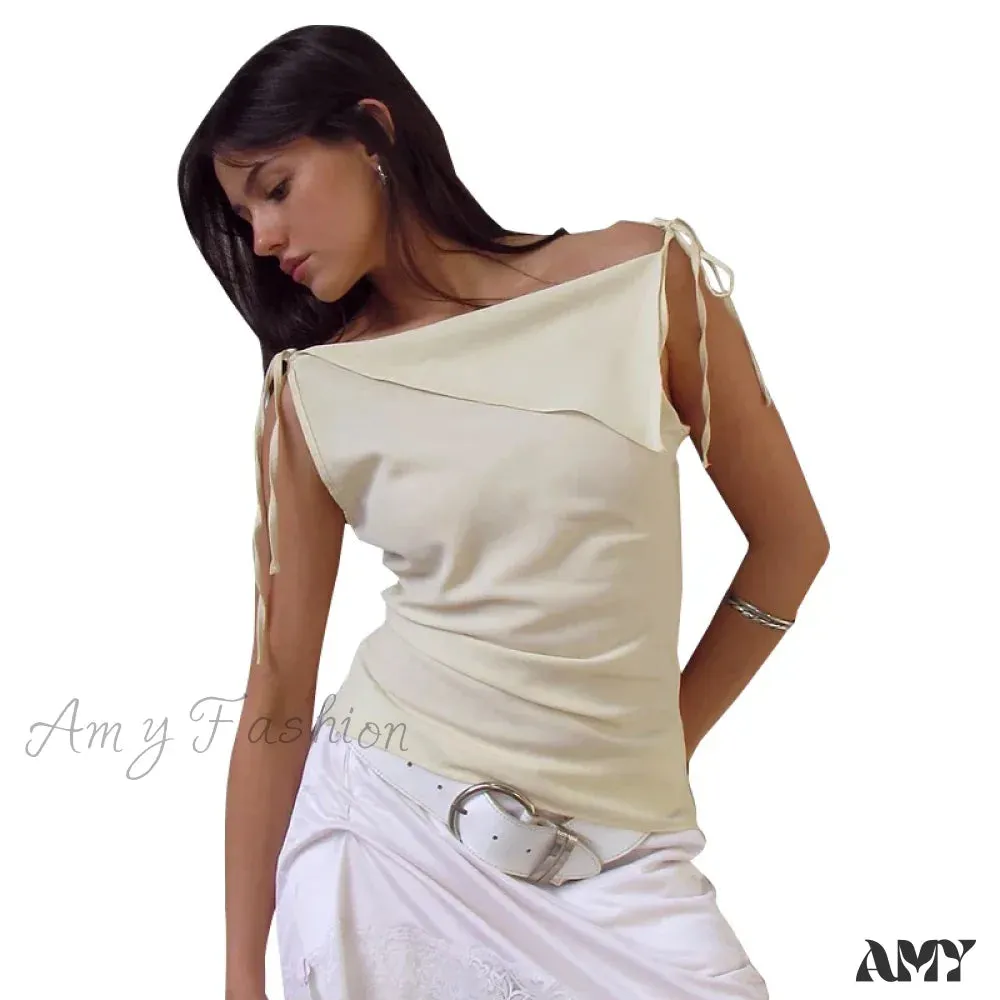 Solid Color Summer Casual Sleeveless Chic Lace Up Skinny Streetwear Crop Top