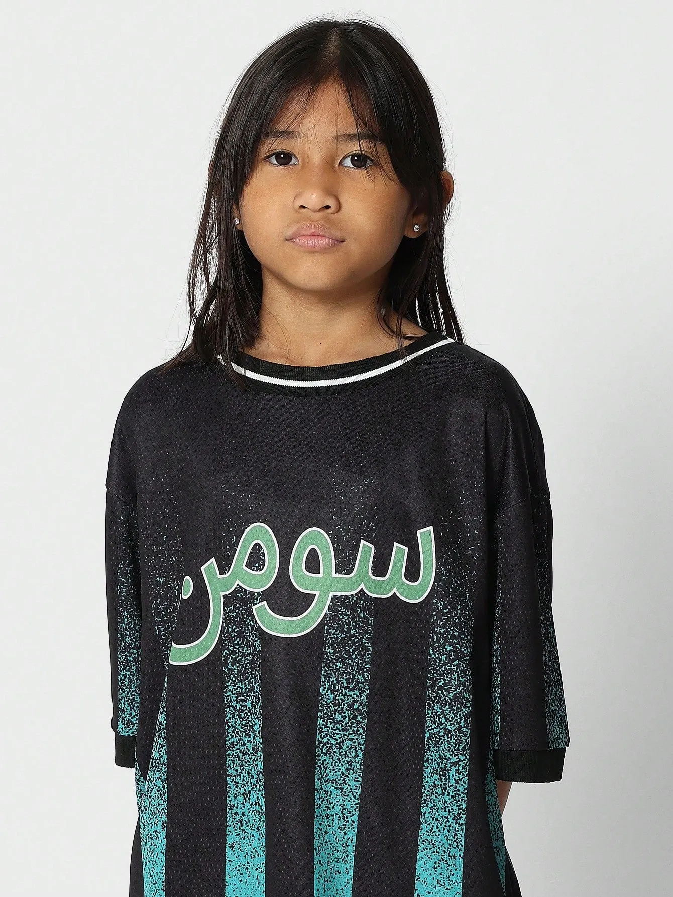 Tween Girls Baller Tee With Arabic And Stripe Print