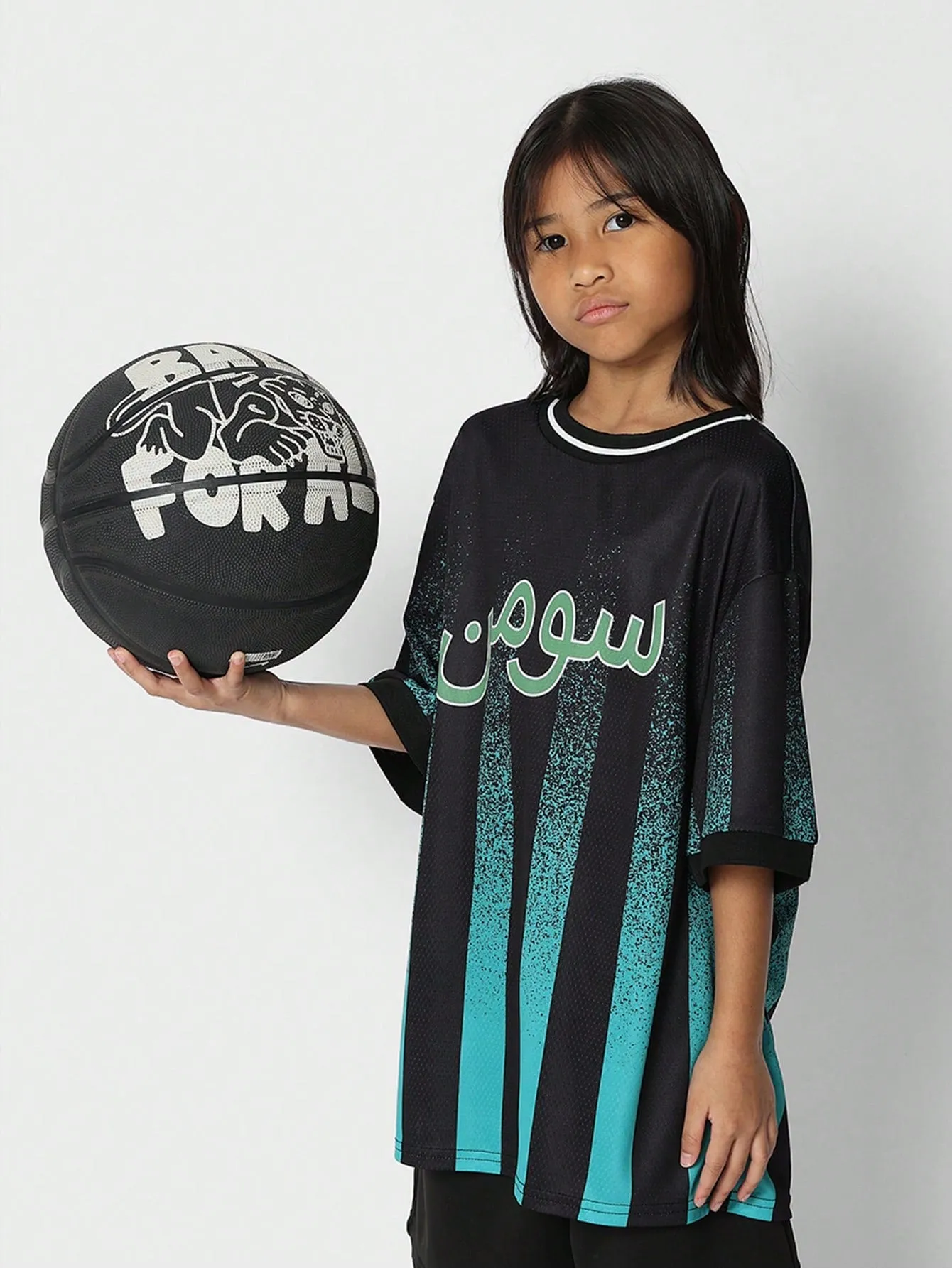 Tween Girls Baller Tee With Arabic And Stripe Print