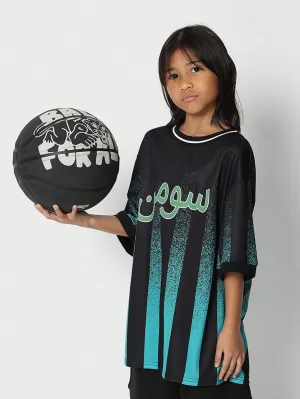 Tween Girls Baller Tee With Arabic And Stripe Print