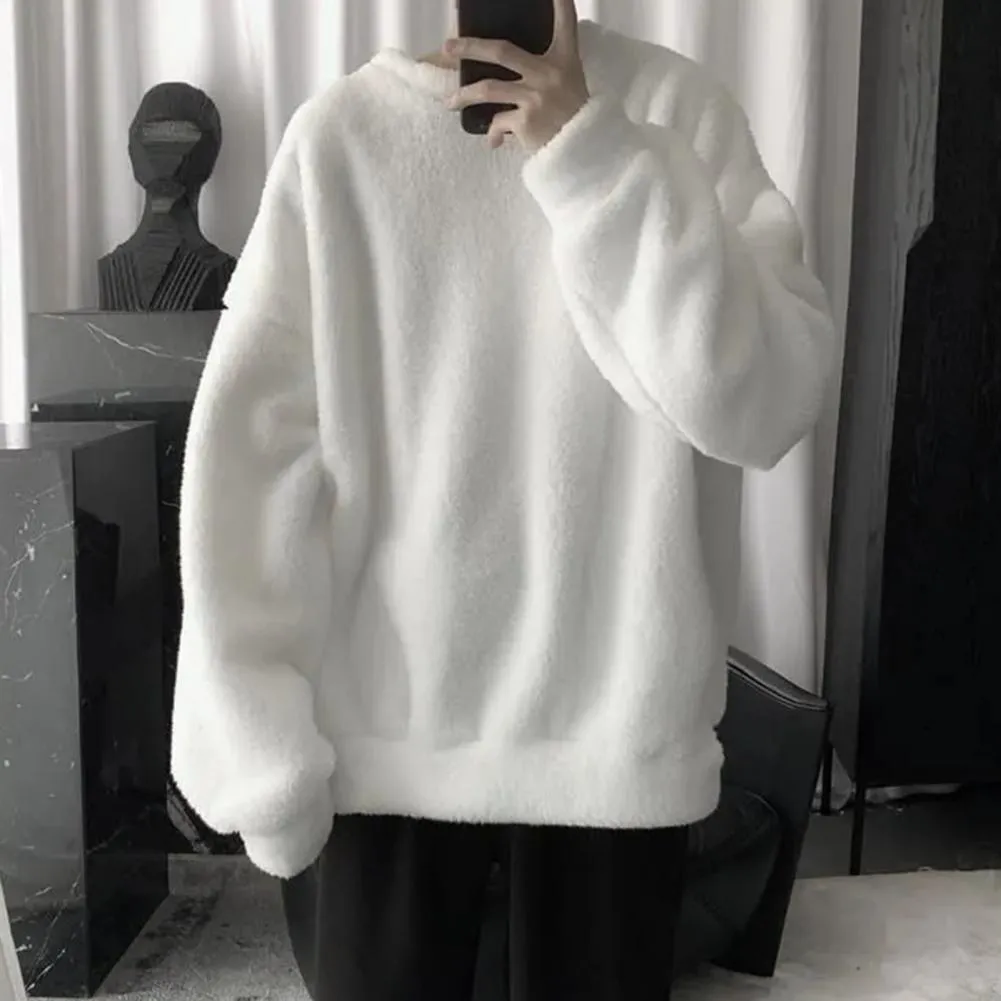 Wiaofellas Thick Hoodie Men's Warm Plus Velvet Fashion Solid Color Casual O-neck Sweatshirt Men Streetwear Hip-hop Loose Pullover Hoodies