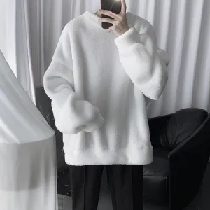 Wiaofellas Thick Hoodie Men's Warm Plus Velvet Fashion Solid Color Casual O-neck Sweatshirt Men Streetwear Hip-hop Loose Pullover Hoodies