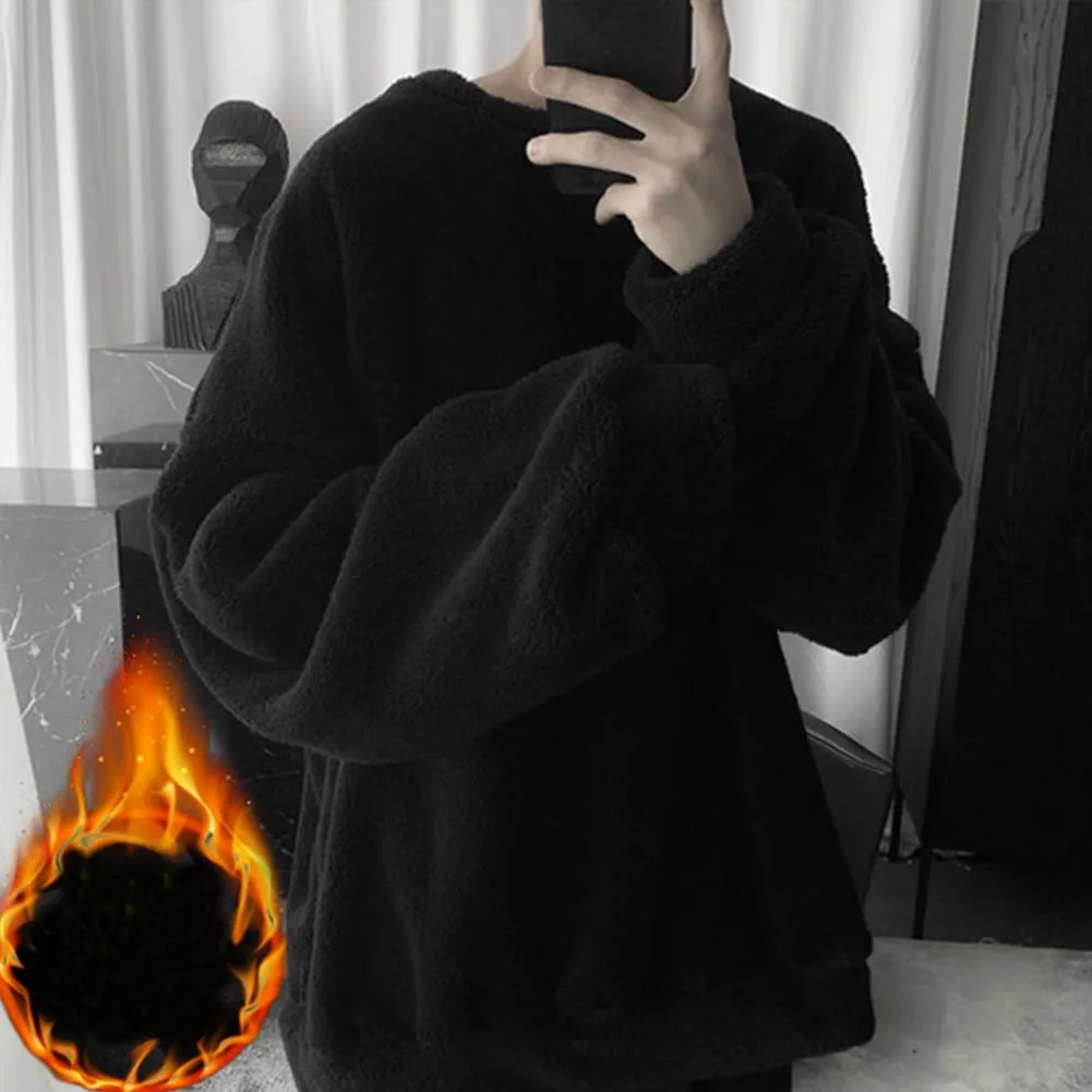 Wiaofellas Thick Hoodie Men's Warm Plus Velvet Fashion Solid Color Casual O-neck Sweatshirt Men Streetwear Hip-hop Loose Pullover Hoodies