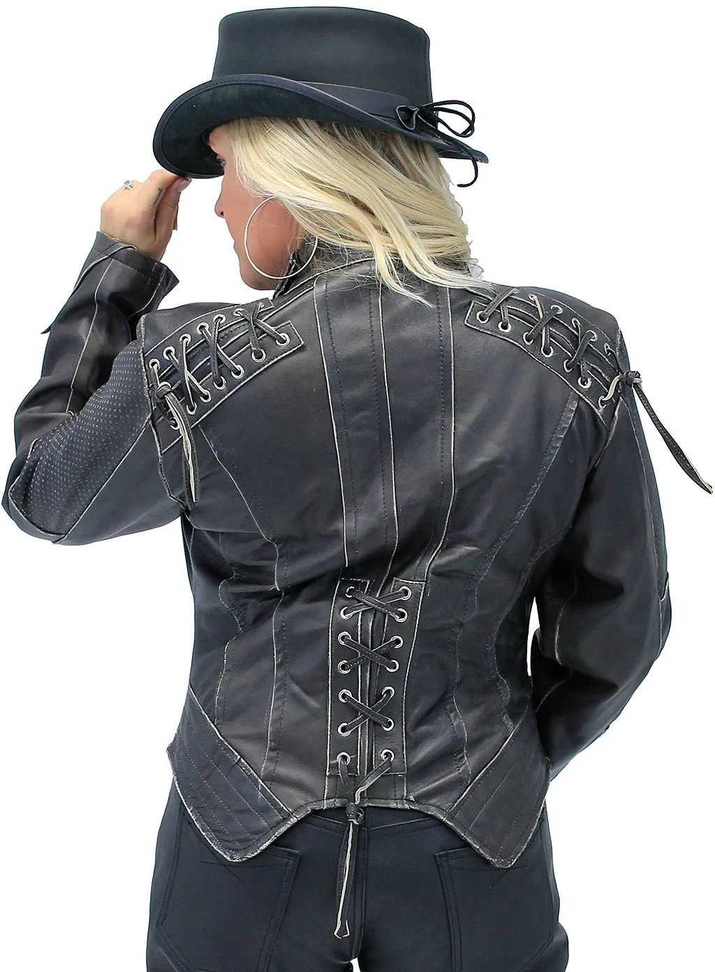 Women's Brown Steampunk Leather Jacket w/Concealed Pocket #LA15070XZZN ()