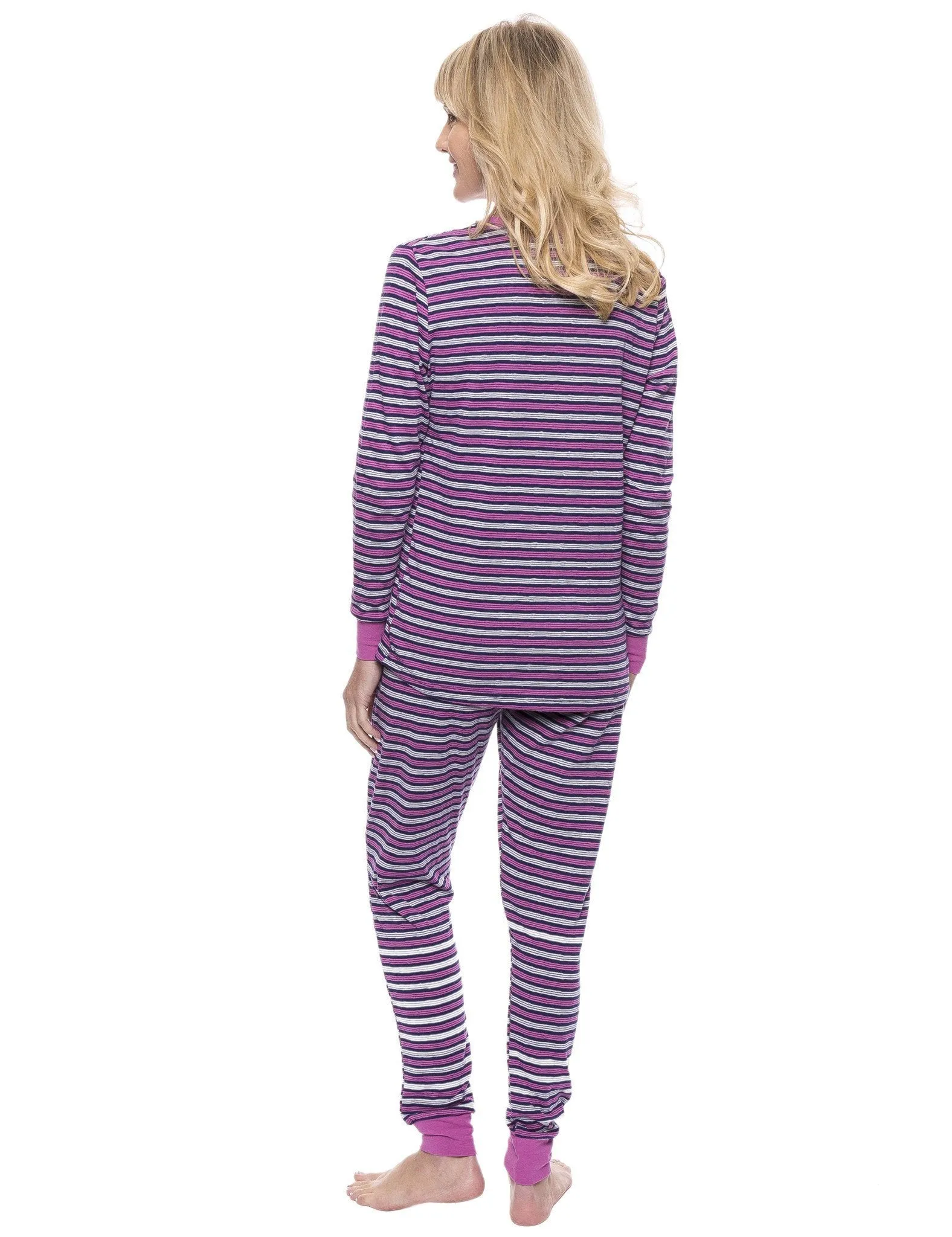 Women's Double Layer Knit Jersey Fitted Sleep Set - Stripes Navy/Pink