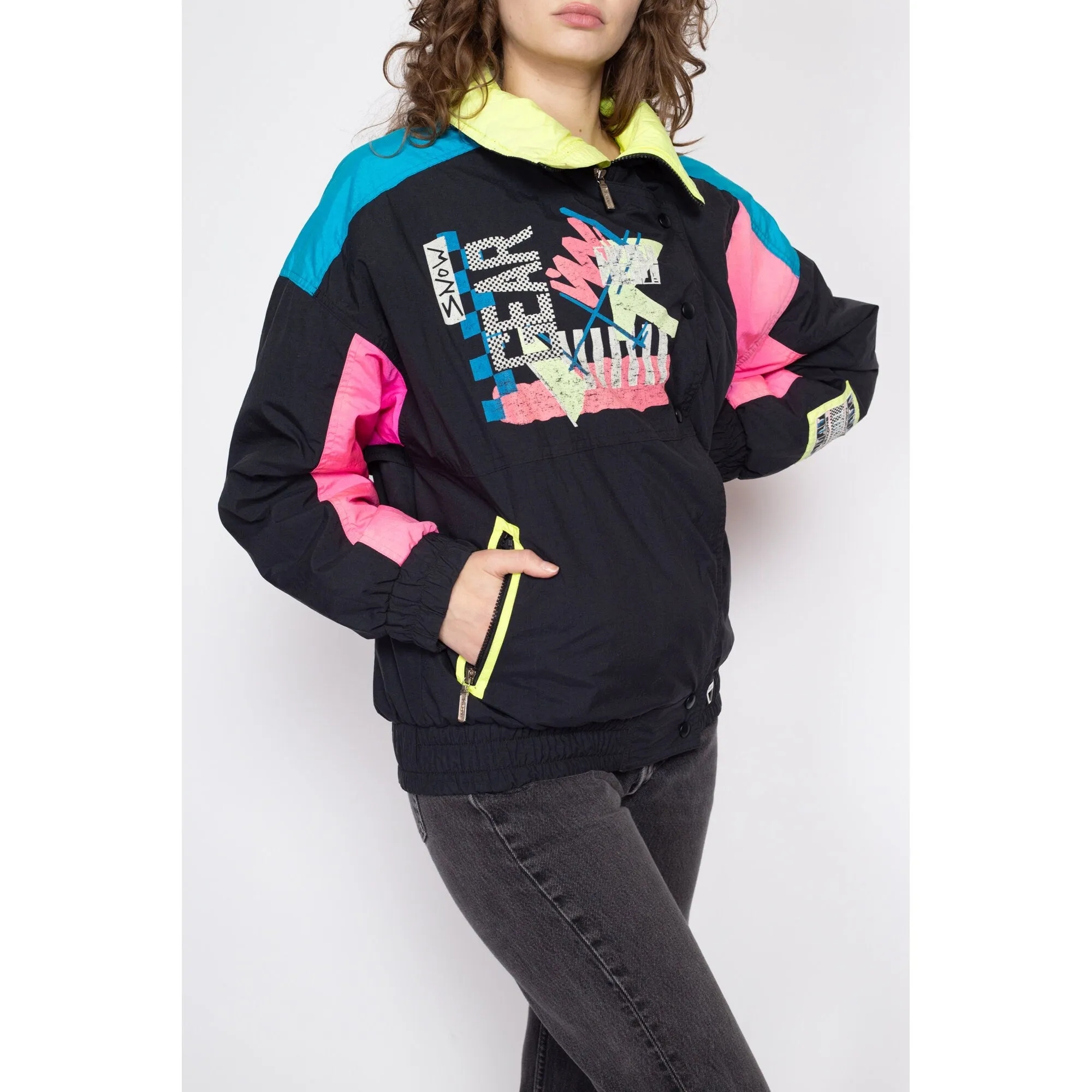 XL 80s Neon Color Block Ski Jacket
