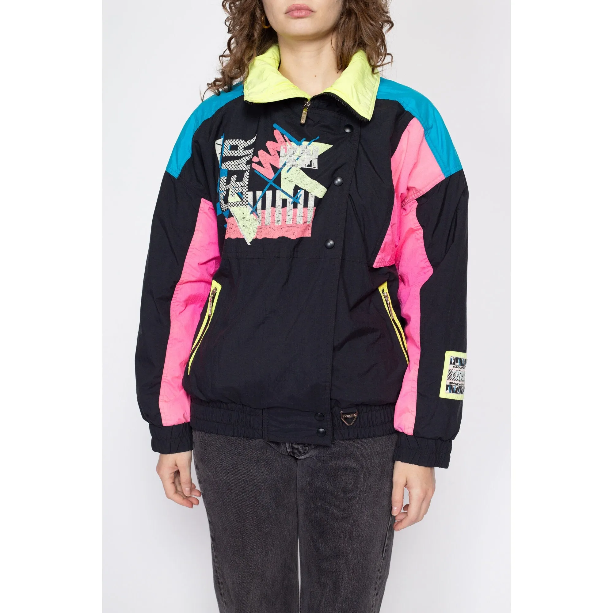 XL 80s Neon Color Block Ski Jacket